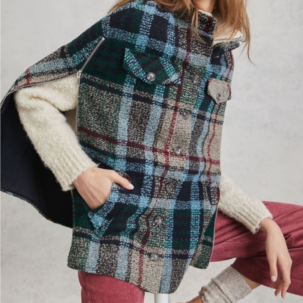 Anthropologie Andersen & Lauth Plaid Caplet Poncho Coat 🆕 - Picture 2 of 4